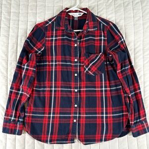 Old Navy Soft 100% Cotton Medium Classic Fit Women’s Flannel Plaid Red Navy EUC
